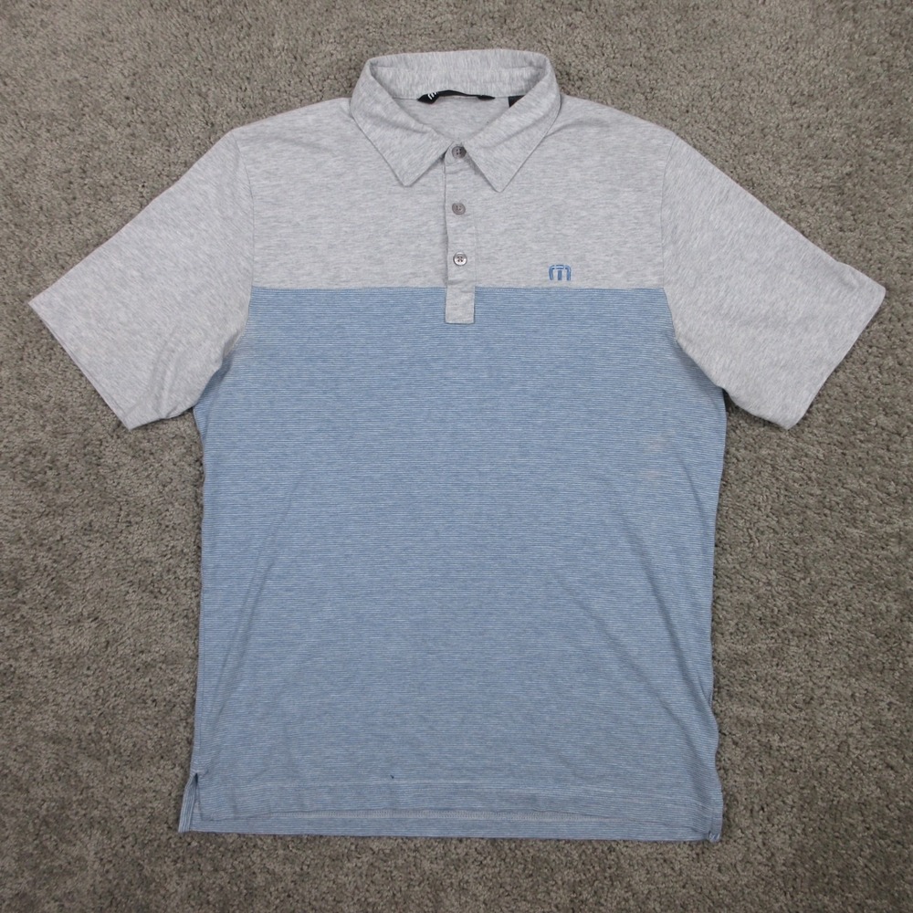 Travis Mathew Polo Shirt Mens Small Blue Gray Golf Performance Pima Cotton Flex